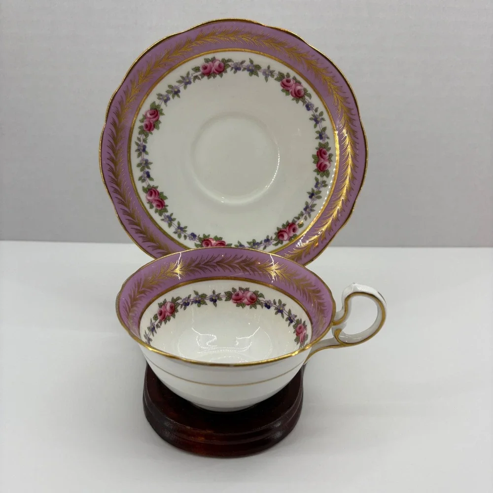 Vintage Aynsley England Teacup Lavender Floral Gold Trim Fine Bone China Tea Cup